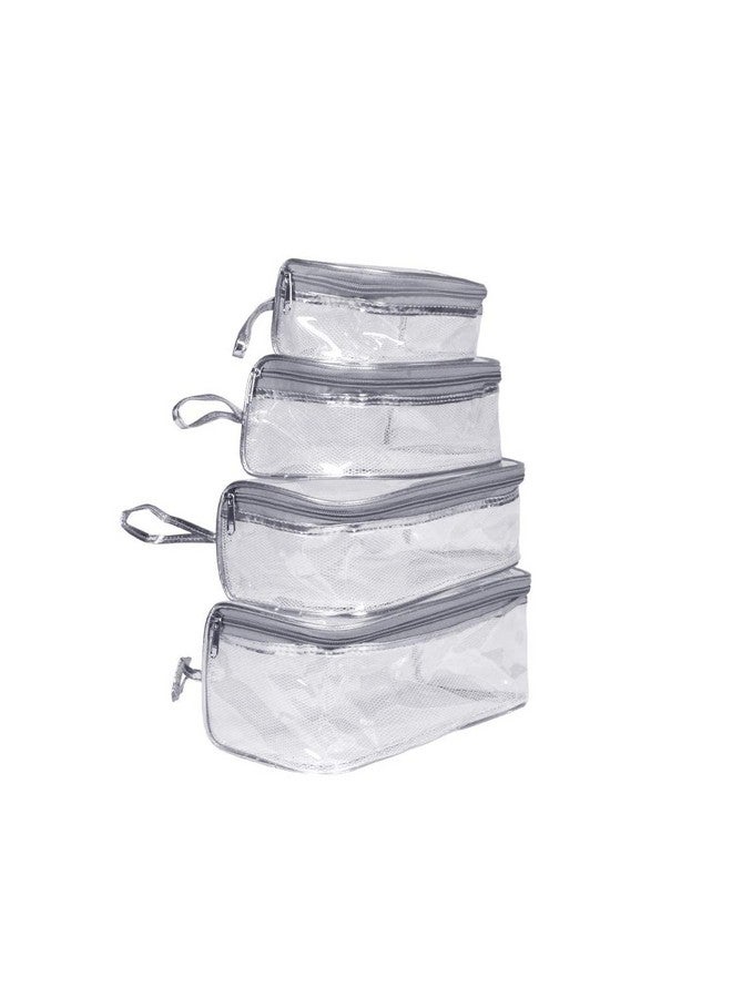 Trendifly Transparent Cosmetic Storage Pouch, Nylon Travel Toiletry Bag, Vanity Makeup Kit, Jewelry Organizer (1 Set of 4) (Grey Transparent) - Image 1