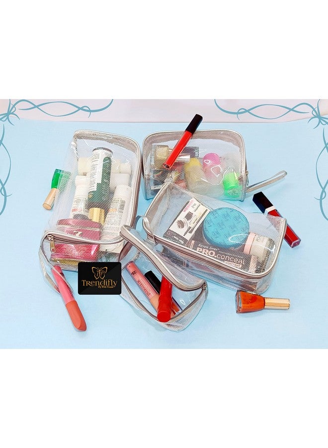 Trendifly Transparent Cosmetic Storage Pouch, Nylon Travel Toiletry Bag, Vanity Makeup Kit, Jewelry Organizer (1 Set of 4) (Grey Transparent) - Image 5