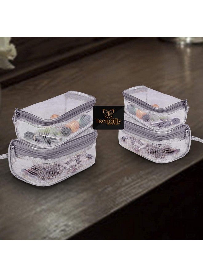 Trendifly Transparent Cosmetic Storage Pouch, Nylon Travel Toiletry Bag, Vanity Makeup Kit, Jewelry Organizer (1 Set of 4) (Grey Transparent) - Image 4