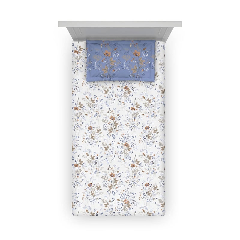 DDECOR Live beautiful DDECOR Pack of 1 Bouquet Floral Cotton Single Bedsheet with 1 Pillow Cover Blue  - Image 3
