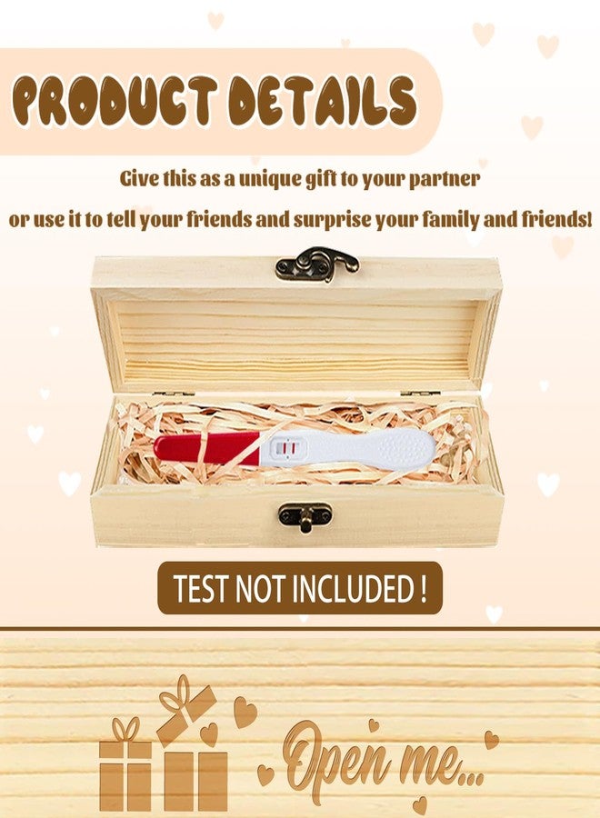 CHGCRAFT Pregnancy Test Keepsake Box Gift Love Heart Wooden Pregnancy Announcement Gifts Box with Raffia Ribbon and Lock Announcement Gifts for Dad Husband, 8x2x1.2 inch - Image 3