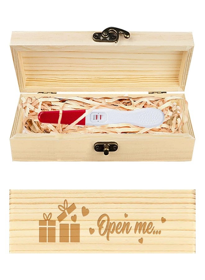 CHGCRAFT Pregnancy Test Keepsake Box Gift Love Heart Wooden Pregnancy Announcement Gifts Box with Raffia Ribbon and Lock Announcement Gifts for Dad Husband, 8x2x1.2 inch - Image 1
