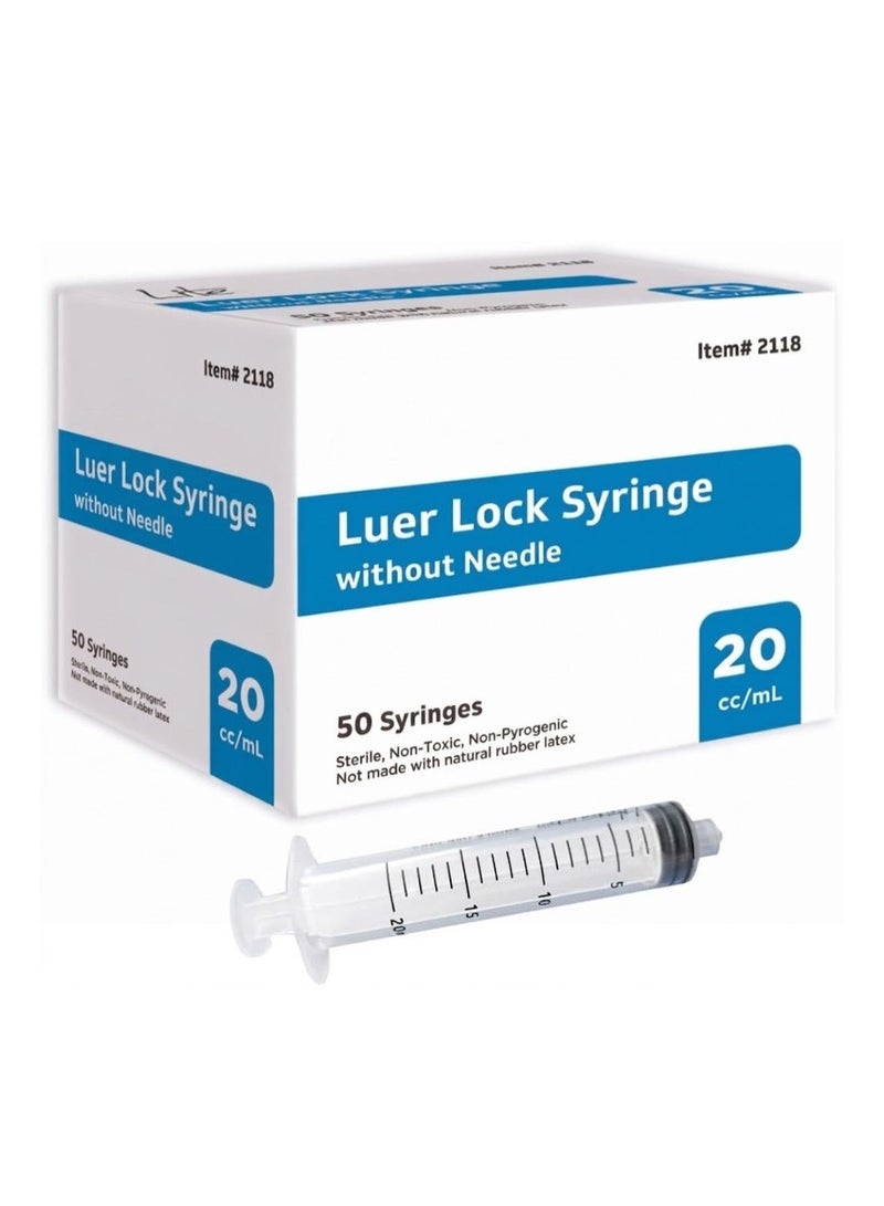 Protect 20mL Luer Lock Syringe Sterile Individually Sealed Without Needle | Medical Grade Plastic Disposable Syringe | Leak-Proof Luer Lock Tip for Laboratory, Medical & Industrial Use - Image 1