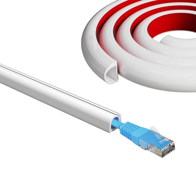 Serplex ® Ethernet Cable Hider PVC Wire Hider Single Cable Cover Cable Wrap Tangle-Free Cable Protective Cover Self-Adhesive Cuttable Floor Cord Hider Wire Cover Cord Oragnizer, 6.6ft, White - Image 1