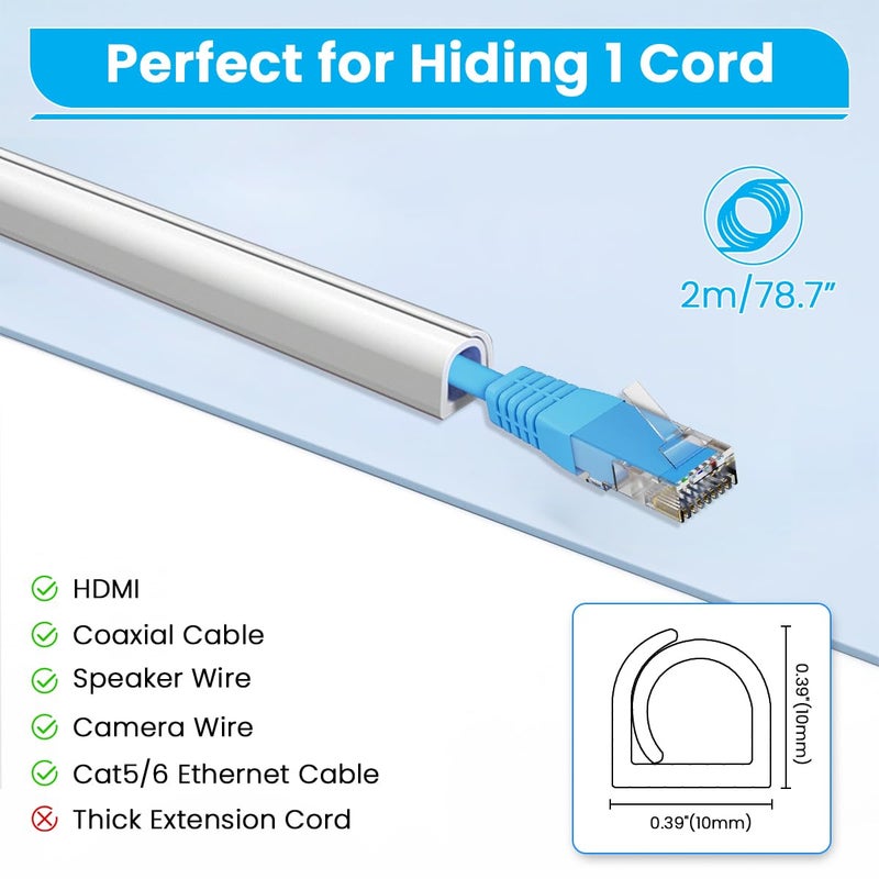 Serplex ® Ethernet Cable Hider PVC Wire Hider Single Cable Cover Cable Wrap Tangle-Free Cable Protective Cover Self-Adhesive Cuttable Floor Cord Hider Wire Cover Cord Oragnizer, 6.6ft, White - Image 2