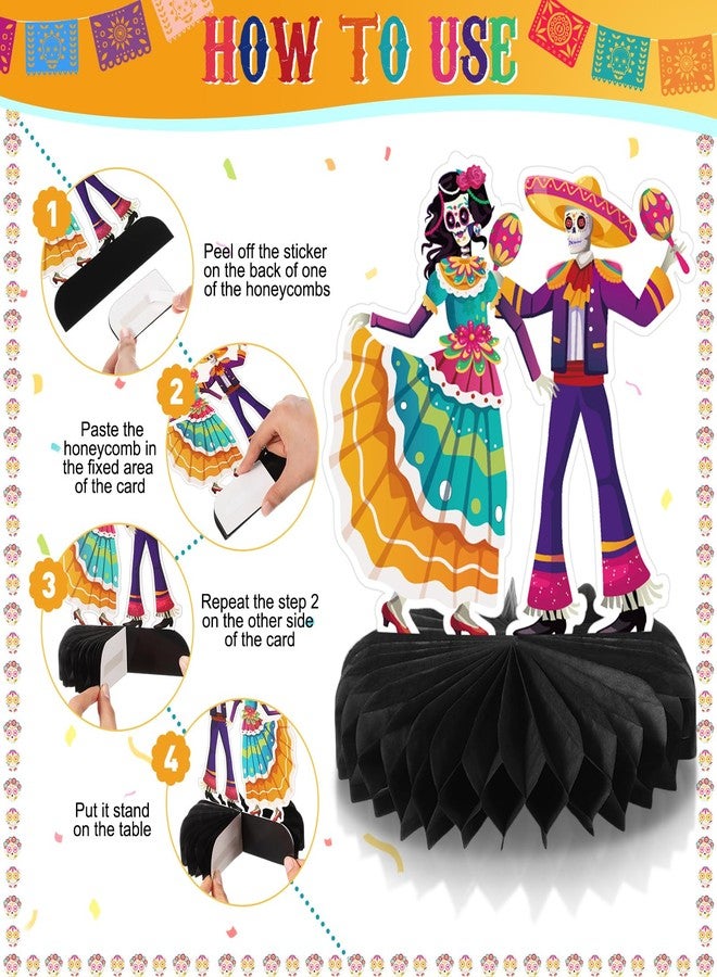 Containlol 9 Pcs Dia De Los Muertos Decorations Day of The Dead Honeycomb Centerpieces Sugar Skull Table Decorations Day of The Dead Party Decorations for Halloween Dia De Los Muertos Party Supplies - Image 3