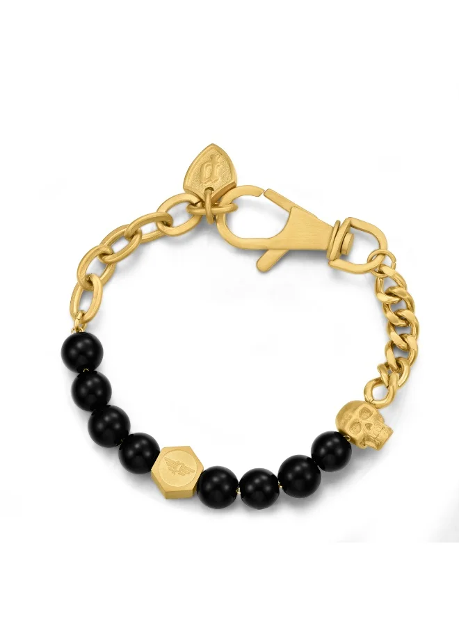 Vertex Gold Plated Black Onyx Beads Bracelet for Men S Size