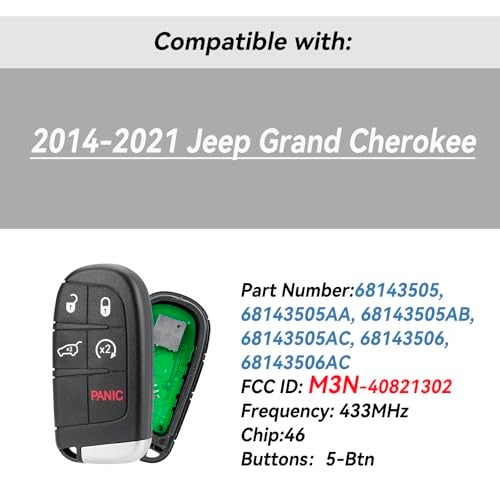 GZXNKEY Car Key Fob Replacement Remote Key Fit for Jeep Grand Cherokee 2014 2015 2016 2017 2018 2019 2020 2021 Keyless Entry Remote Fob M3N40821302 68143505 - Image 2