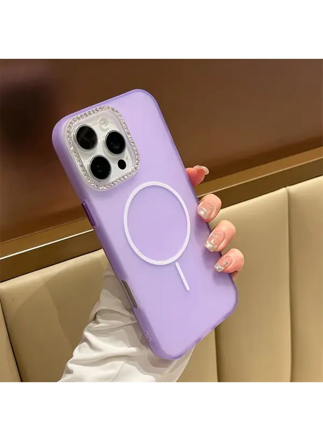 حافظة مغناطيسية وردية حمراء غير لامعة مع حبيبات الراينستون اللامعة لهاتف iPhone 15 Pro - غطاء شفاف ناعم - Image 5