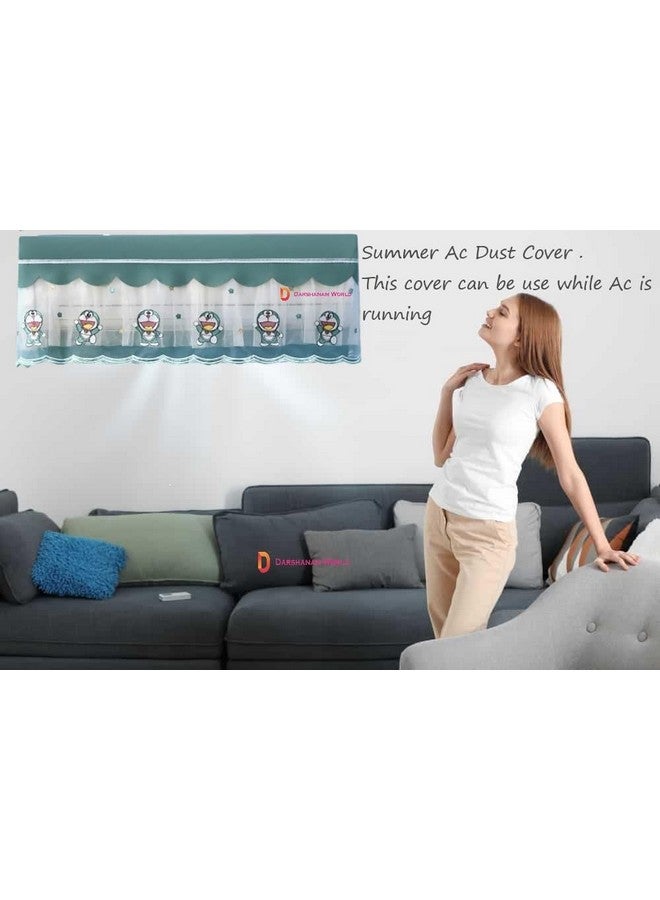 DARSHANAM WORLD غطاء مكيف هواء مطبوع برسوم كرتونية دوريمون لطيف 1.5 طن، غطاء حماية من الغبار للمكيفات الداخلية، غطاء مكيف قابل للطي والتعديل (دوريمون لطيف 1.5 طن (أخضر)) - Image 3