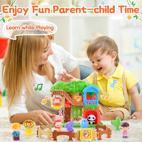PLAY Safari Animals Figures Toys Playset 20Pcs Realistic Jungle Forest Zoo Animals Figurines Tree House Playset with Lights Sounds for Toddlers Learning Toys Gifts for Girls Boy Ages 18M - Image 5