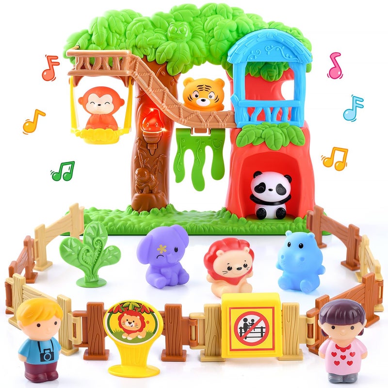 PLAY Safari Animals Figures Toys Playset 20Pcs Realistic Jungle Forest Zoo Animals Figurines Tree House Playset with Lights Sounds for Toddlers Learning Toys Gifts for Girls Boy Ages 18M - Image 3