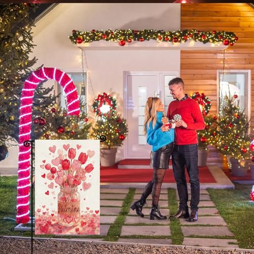 SXDMHYB Valentines Day Mason Jar Garden Flag 12×18 Inch Double Sided Love Heart Lollipop Tulip Garden Flags Spring Yard Anniversary Flags for Valentines Wedding House Outside Decor - Image 5