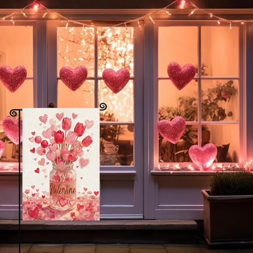 SXDMHYB Valentines Day Mason Jar Garden Flag 12×18 Inch Double Sided Love Heart Lollipop Tulip Garden Flags Spring Yard Anniversary Flags for Valentines Wedding House Outside Decor - Image 4