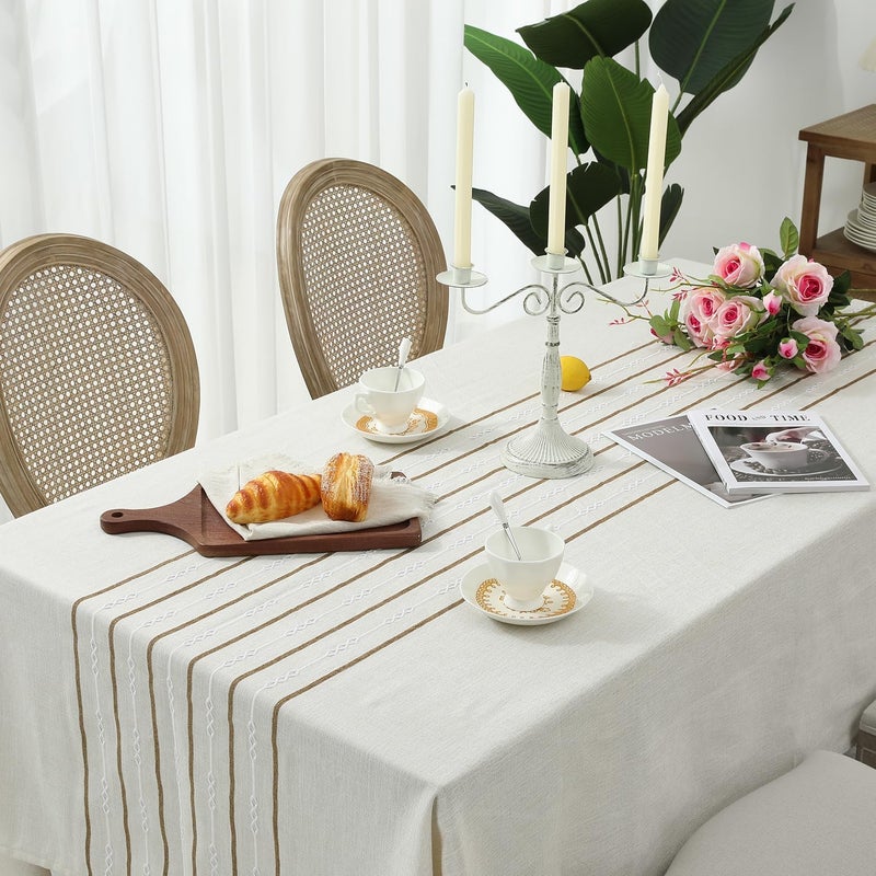 Chassic 54 x 72 inches Farmhouse Style Linen tablecloths Boho Wrinkle Resistant Washable Small Rectangle Table Cloth for Dining Room Kitchen Wedding and Holiday Decorative  Cream - Image 3
