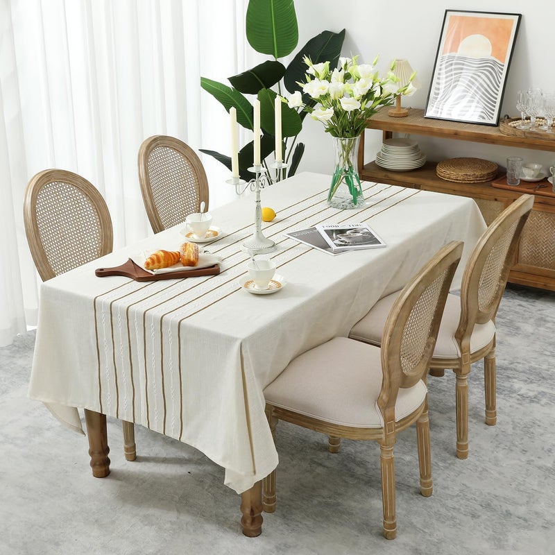 Chassic 54 x 72 inches Farmhouse Style Linen tablecloths Boho Wrinkle Resistant Washable Small Rectangle Table Cloth for Dining Room Kitchen Wedding and Holiday Decorative  Cream - Image 2