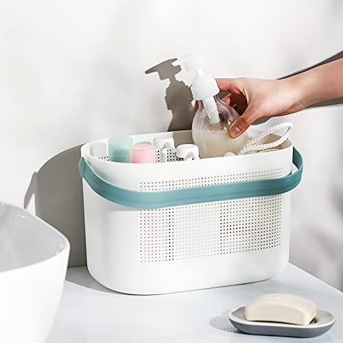 UUJOLY Plastic Storage Baskets with Handles, Shower Caddy Shelf Organizers Basket for Bathroom, Kitchen, Dorm Room, Green, 2 Pack - Image 3