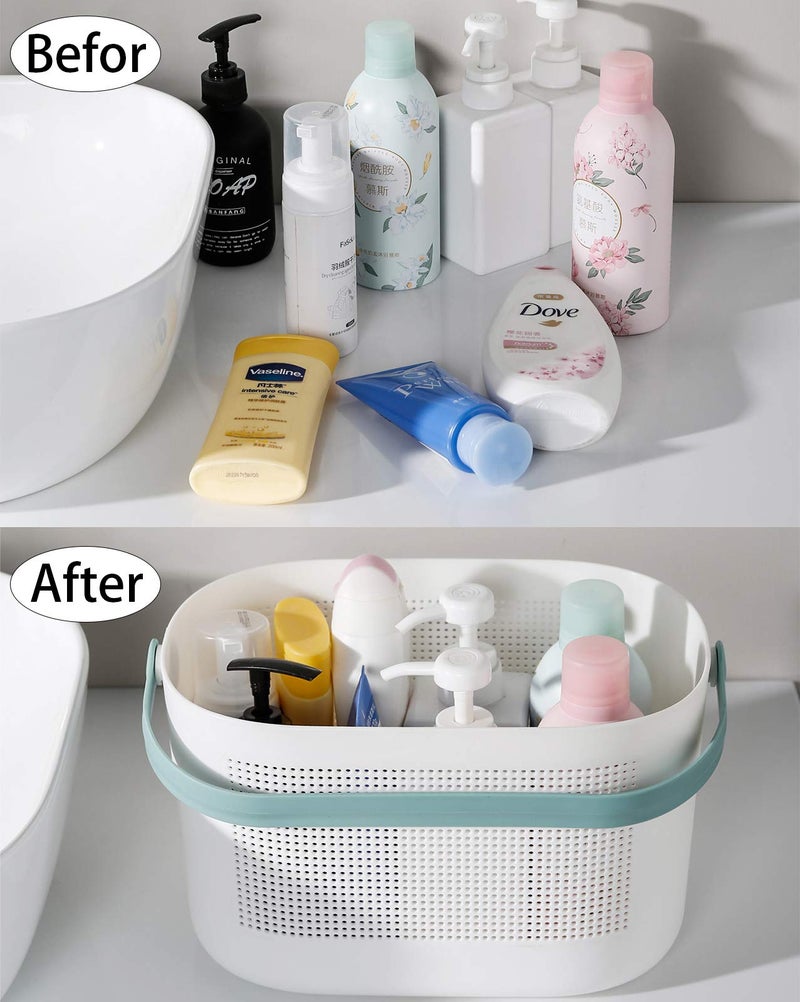 UUJOLY Plastic Storage Baskets with Handles, Shower Caddy Shelf Organizers Basket for Bathroom, Kitchen, Dorm Room, Green, 2 Pack - Image 2