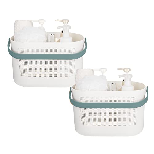 UUJOLY Plastic Storage Baskets with Handles, Shower Caddy Shelf Organizers Basket for Bathroom, Kitchen, Dorm Room, Green, 2 Pack - Image 1