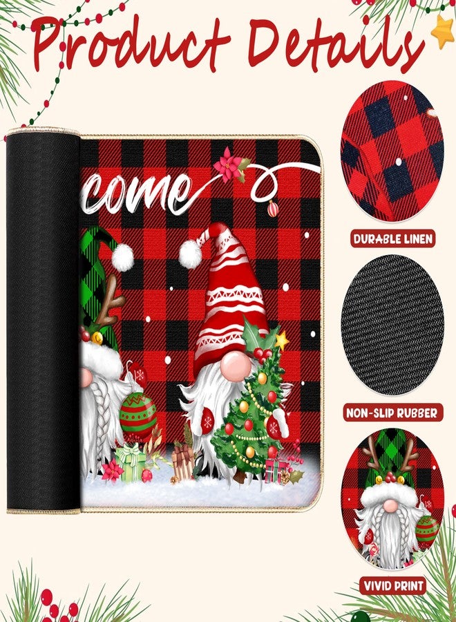 TREWAVE Christmas Kitchen Rugs Gnomes Door Mat Set of 2 Red Buffalo Plaid Decorative Non-Slip Welcome Floor Mat Low-Profile Holiday Home Bathroom Decoration (17x29 17x47 Inch) - Image 3