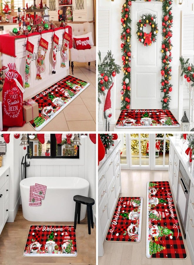 TREWAVE Christmas Kitchen Rugs Gnomes Door Mat Set of 2 Red Buffalo Plaid Decorative Non-Slip Welcome Floor Mat Low-Profile Holiday Home Bathroom Decoration (17x29 17x47 Inch) - Image 4