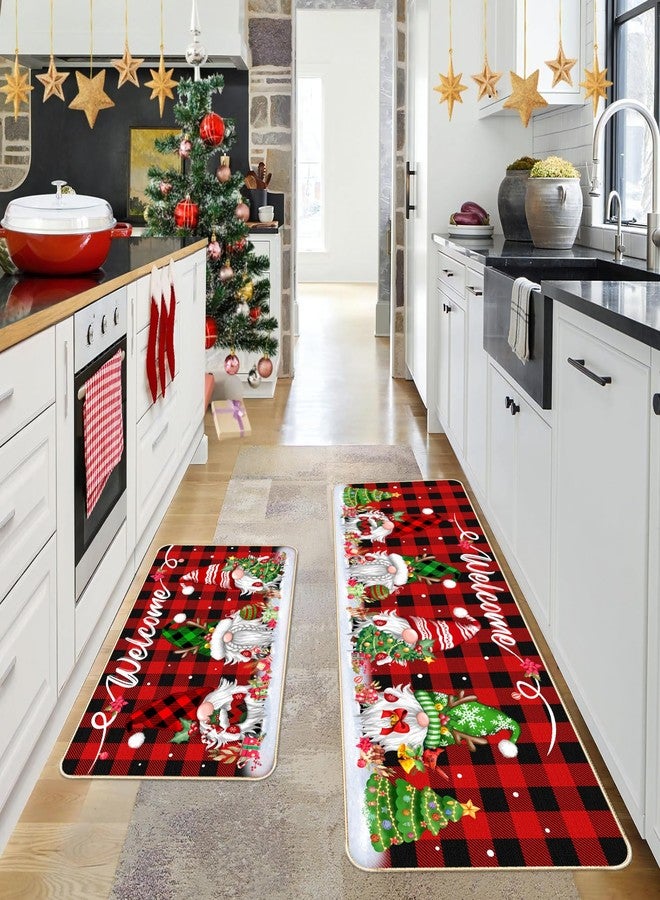 TREWAVE Christmas Kitchen Rugs Gnomes Door Mat Set of 2 Red Buffalo Plaid Decorative Non-Slip Welcome Floor Mat Low-Profile Holiday Home Bathroom Decoration (17x29 17x47 Inch) - Image 5