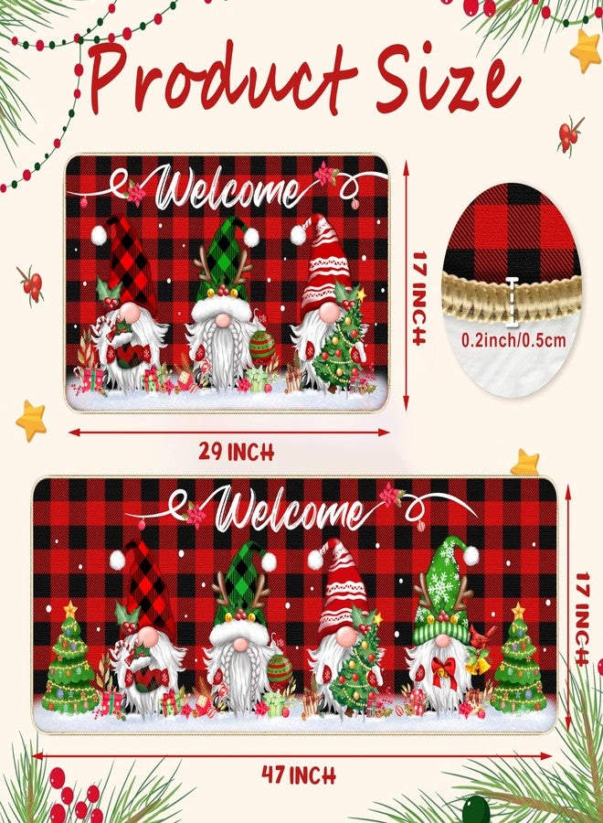 TREWAVE Christmas Kitchen Rugs Gnomes Door Mat Set of 2 Red Buffalo Plaid Decorative Non-Slip Welcome Floor Mat Low-Profile Holiday Home Bathroom Decoration (17x29 17x47 Inch) - Image 2