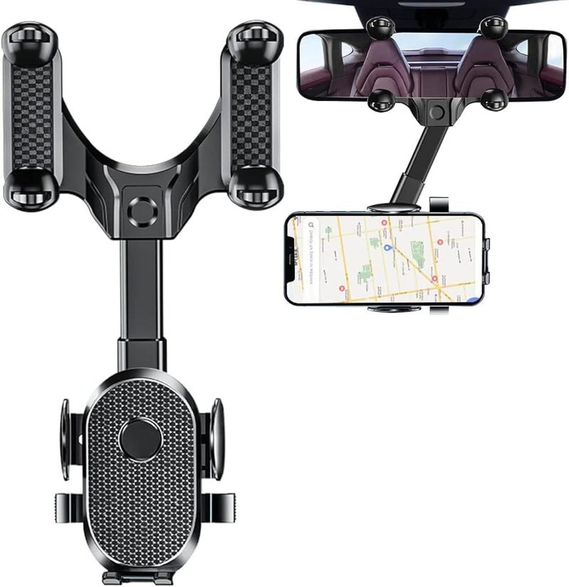 OneNine Rearview Mirror Phone Holder, 360° Rotatable Retractable Car Phone Mount GPS Holder Automobile Cradles, Universal Adjustable Car Rear View Mirror Cellphone Mount for iPhone Android Smartphones - Image 1
