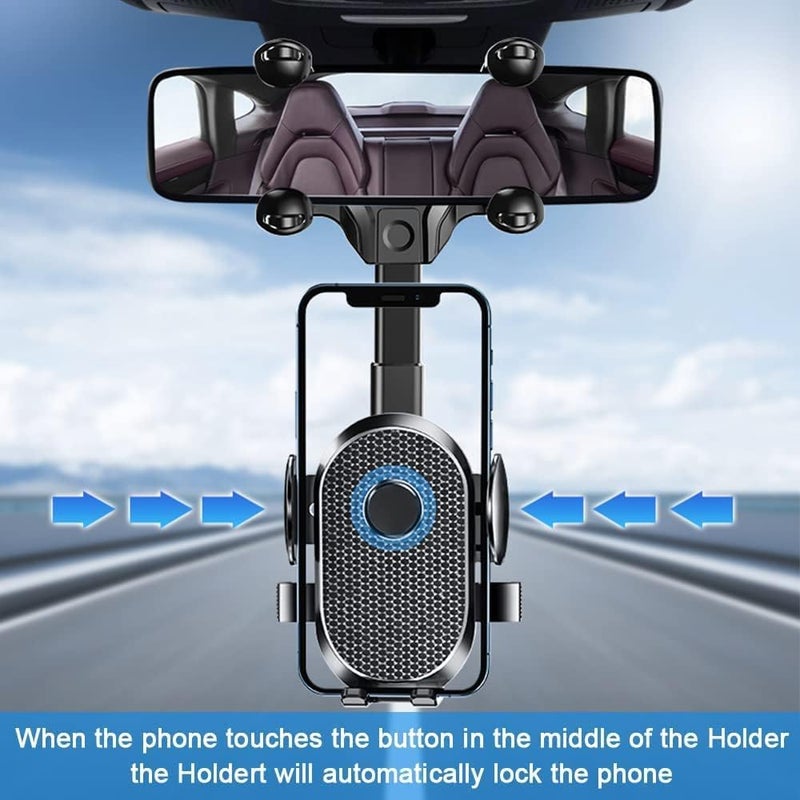 OneNine Rearview Mirror Phone Holder, 360° Rotatable Retractable Car Phone Mount GPS Holder Automobile Cradles, Universal Adjustable Car Rear View Mirror Cellphone Mount for iPhone Android Smartphones - Image 5