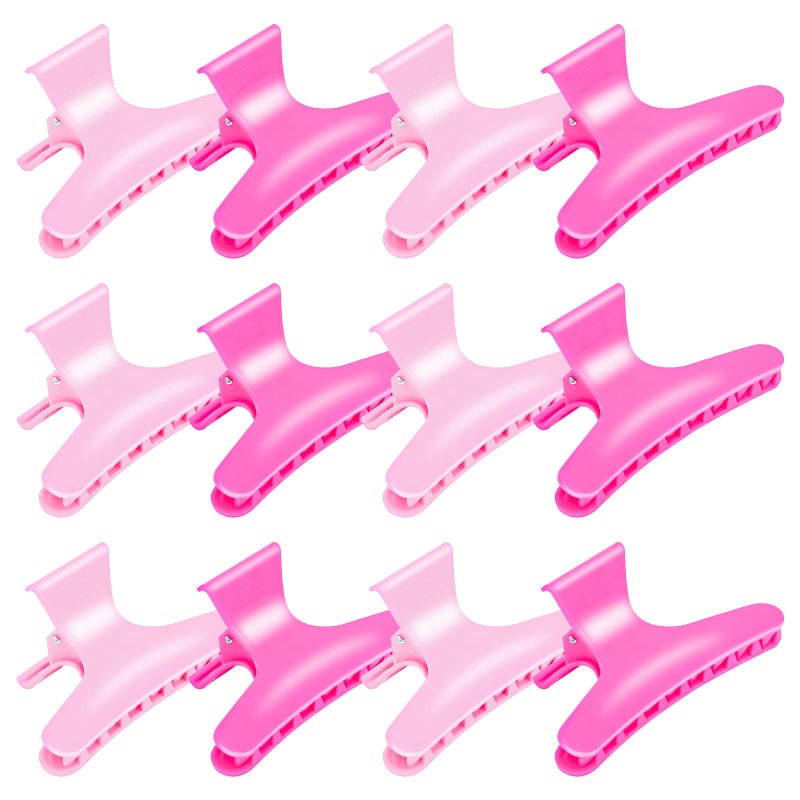 BAHABY Hair Clips for Styling Sectioning 12 Pack Pink Hot Pink Butterfly Clamps Hair Claw Clips Pro Salon Hair Clips for Styling Sectioning Cutting and Coloring
