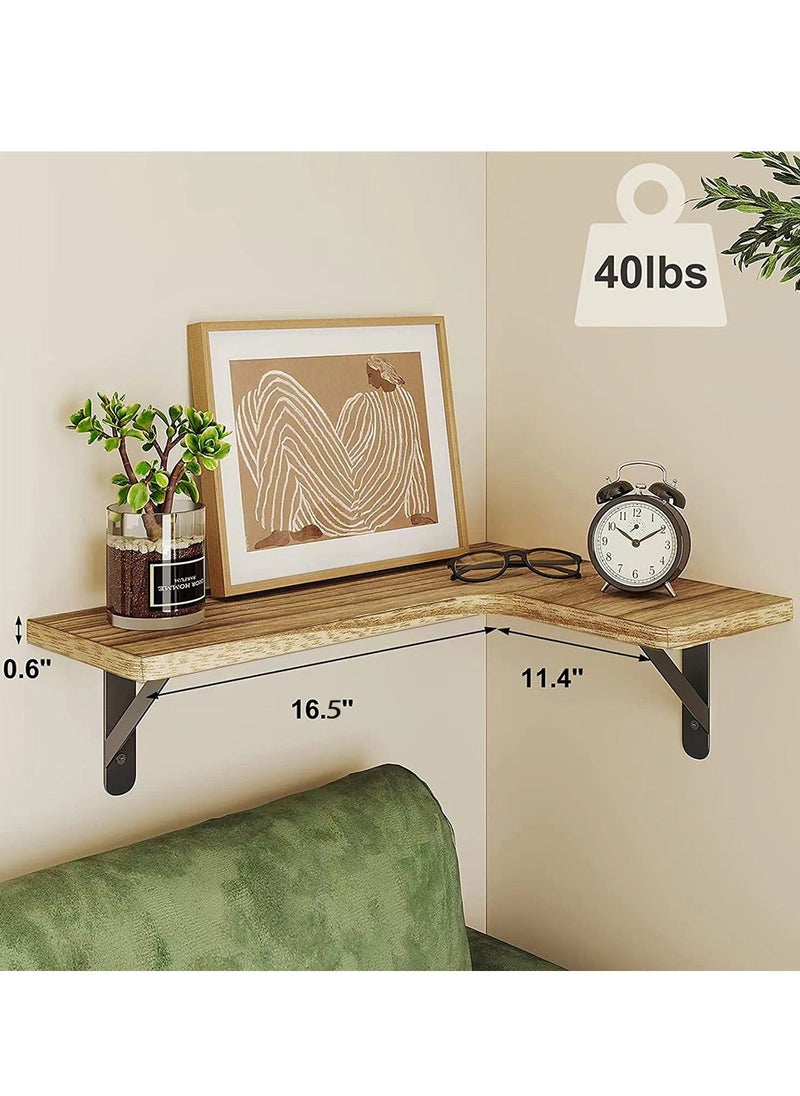 MarlaMall 3 Tier L-shaped open overhanging wall corner storage shelf, solid wood corner shelf, suitable for living room, bedroom, kitchen, bathroom, study room wall 90 degree corners, space-saving, easy to store and take out items.  - Image 2