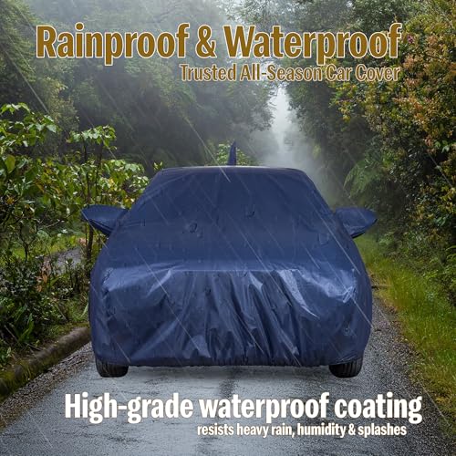 Autofact 210D SuperDuper Waterproof Car Cover for Toyota Glanza (2022 to 2025) | All-Weather Protection, UV & Heat Resistant, Windproof with Buckle Belt, Scratchproof & Dustproof, Navy Blue - Image 3