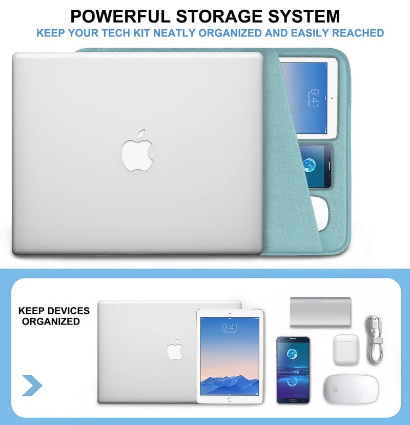 Naukay Laptop Sleeve Case 13.3 inch, Shockproof Protective Computer Cover with Accessories Pocket, Laptop Bag Compatible with MacBook Air/Pro 13-13.3 inch, Compatible for MacBook Pro 14 inch, LightBlue - Image 2