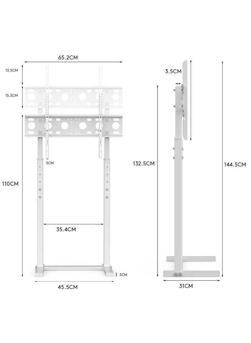 32-65 Inch TV Floor Bracket, Floor TV Stand with Mount Space Saving Height Adjustable Corner TV Stand Tall TV Stand for Flat Panel LED LCD Screens Holds up to 40 KG Max VESA 600x400mm White
