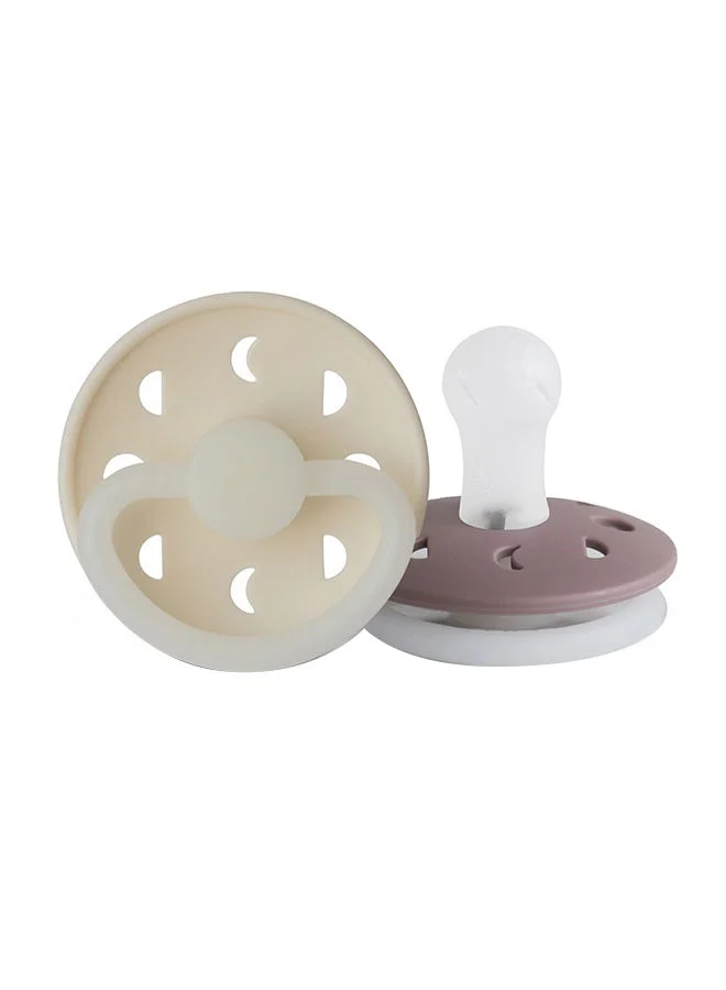 FRIGG Pack Of 2 Moon Phase Silicone Baby Pacifier 0-6M, Cream Night/Twilight Mauve Night - Size 1