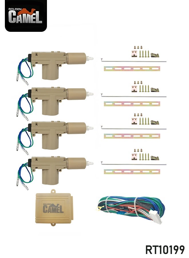 جولدن كامل نظام قفل مركزي عالمي بأربعة أبواب RT10199، مشغلات ثنائية الأسلاك عالية التحمل تدور بزاوية 360 درجة، قوة سحب تتراوح بين 5 و8 كجم، محرك مقاوم للماء ملحوم بالموجات فوق الصوتية، معدات تركيب كاملة وحزمة أسلاك لترقية قفل باب السيارة ودمج القفل عن بُعد - Image 1