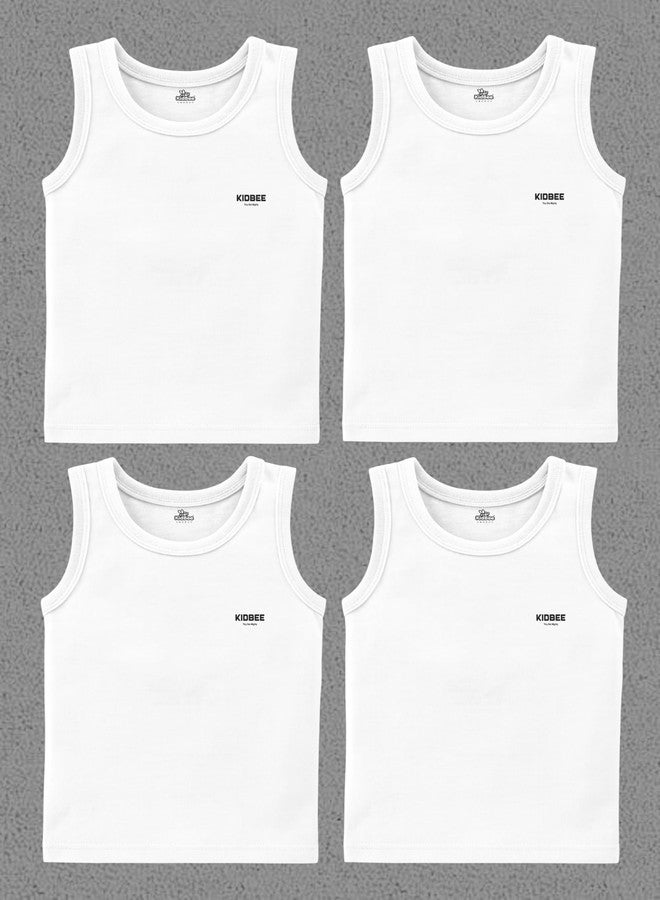 Kidbee Printed Cotton Vests for Boys & Girls (Pack of 4) (in, Age, 11 Years, 12 Years, Regular, VST-445-White-4pc) - Image 2