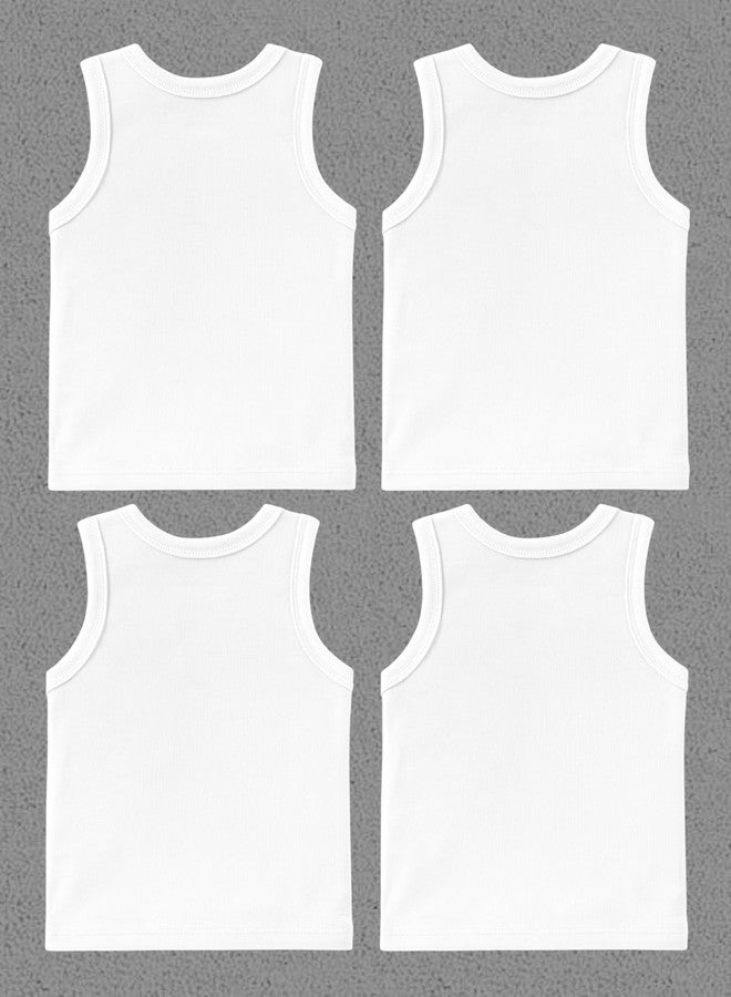 Kidbee Printed Cotton Vests for Boys & Girls (Pack of 4) (in, Age, 11 Years, 12 Years, Regular, VST-445-White-4pc) - Image 3