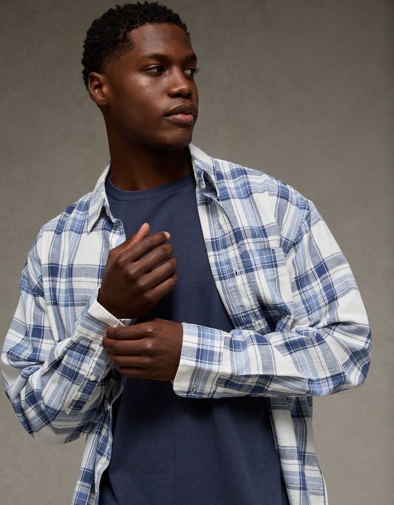 American Eagle AE Relaxed Linen-Blend Button-Up Shirt - Image 1