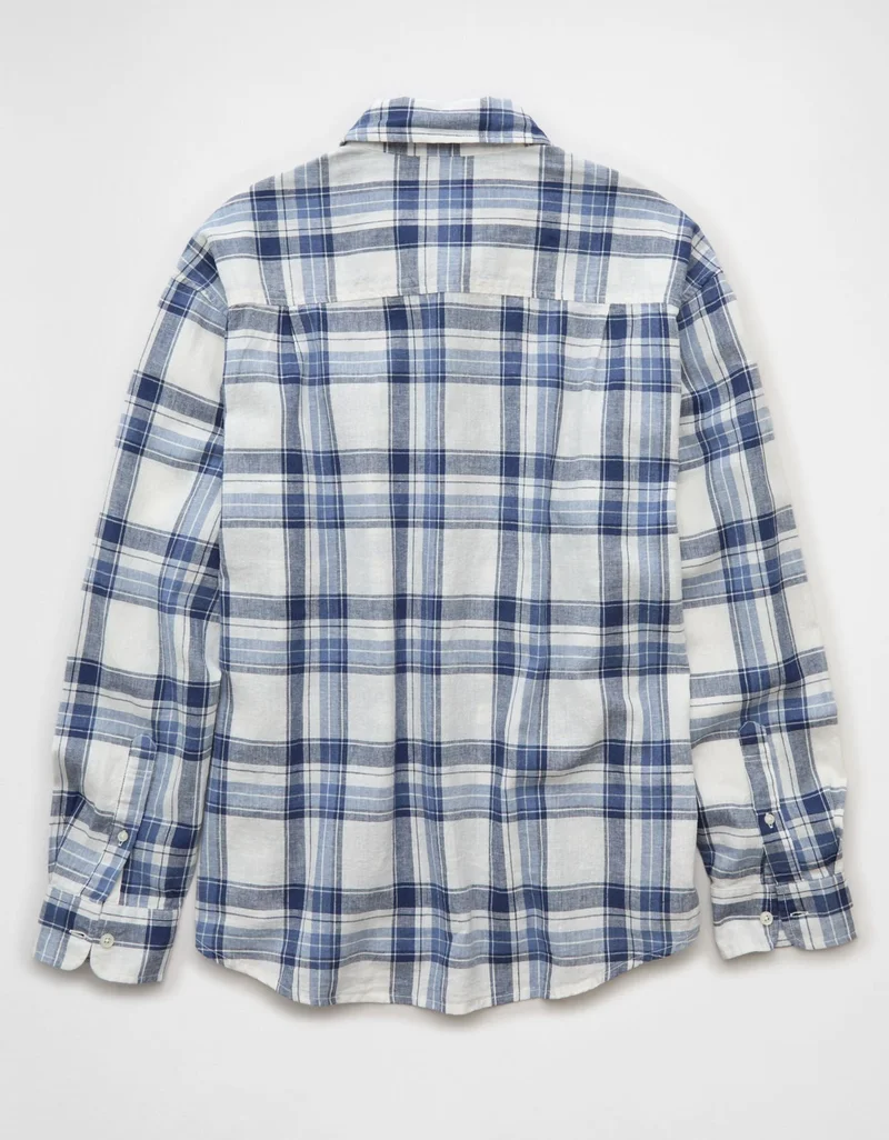 American Eagle  AE Relaxed Linen-Blend Button-Up Shirt for Men | Best Price UAE