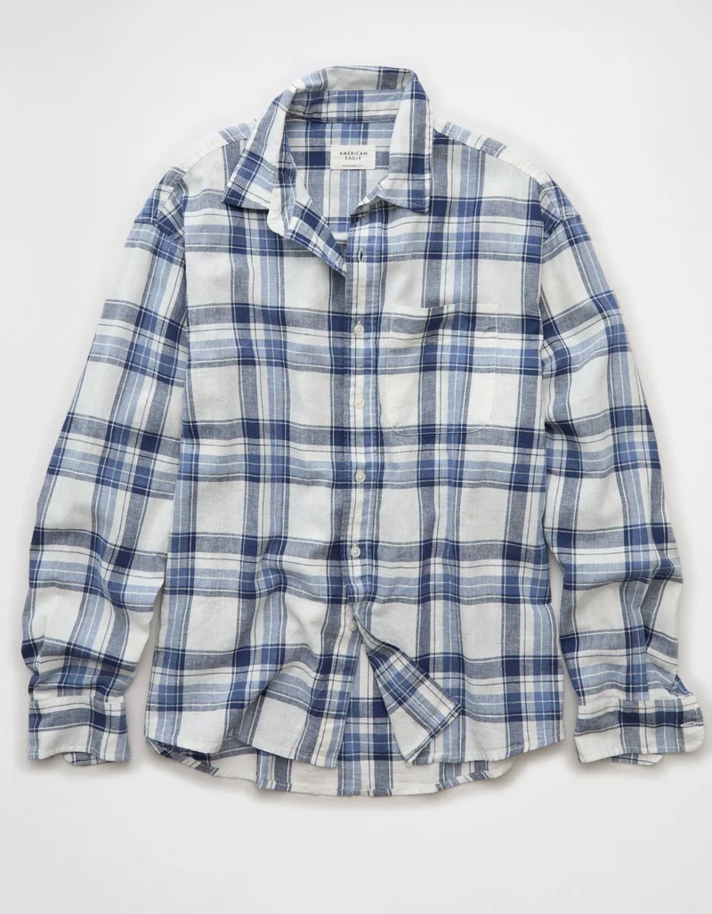 American Eagle  AE Relaxed Linen-Blend Button-Up Shirt for Men | Best Price UAE