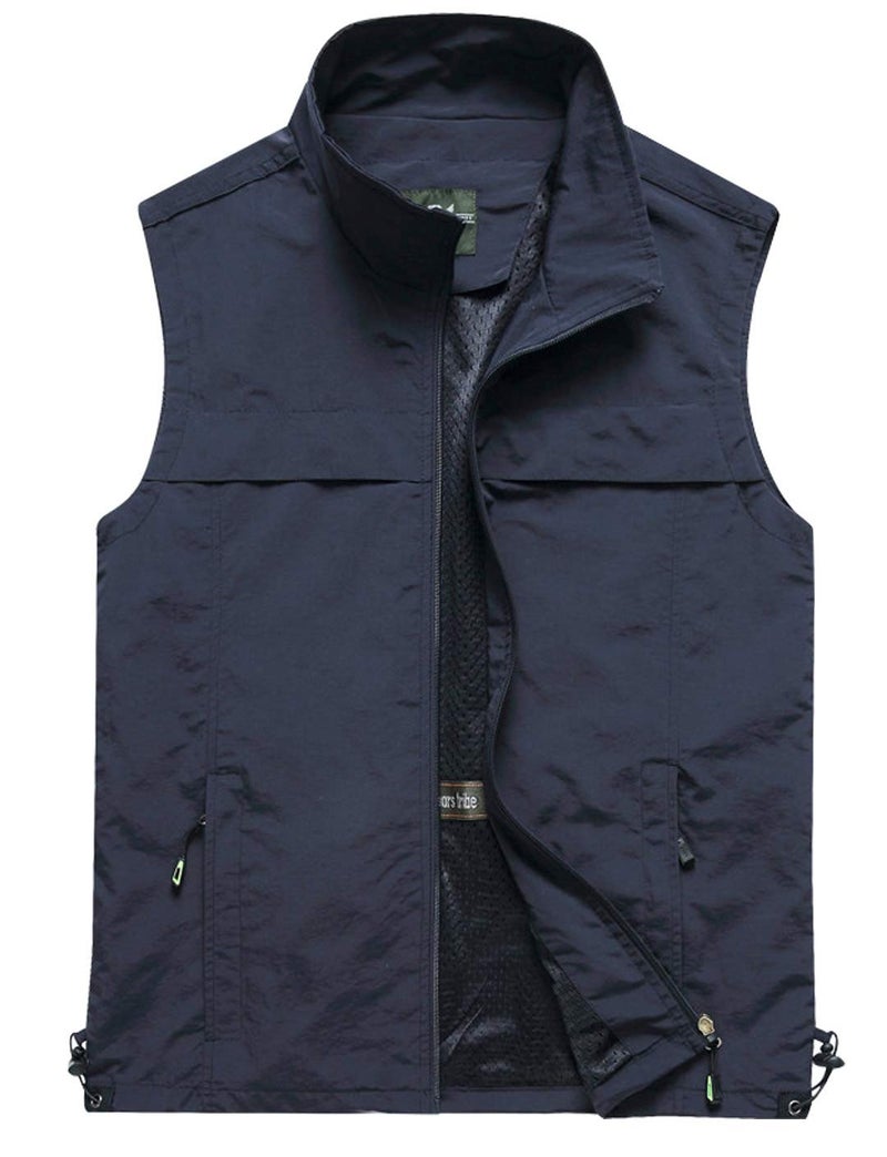 Gihuo Mens Causal Lightweight Outdoor Vest Quick Dry Outdoor Multi Pockets Travel Safari Fishing Vest Large Style3Navy - Image 2