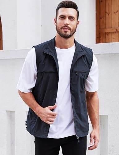 Gihuo Mens Causal Lightweight Outdoor Vest Quick Dry Outdoor Multi Pockets Travel Safari Fishing Vest Large Style3Navy - Image 3