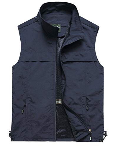 Gihuo Mens Causal Lightweight Outdoor Vest Quick Dry Outdoor Multi Pockets Travel Safari Fishing Vest Large Style3Navy - Image 1