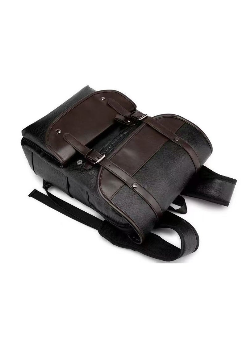 حقيبة ظهر كبيرة السعة مقاومة للماء من الجلد الأصلي، حقيبة كمبيوتر محمول للسفر والعمل تناسب 14 بوصة، أحزمة قابلة للتعديل، لون أسود - Image 2