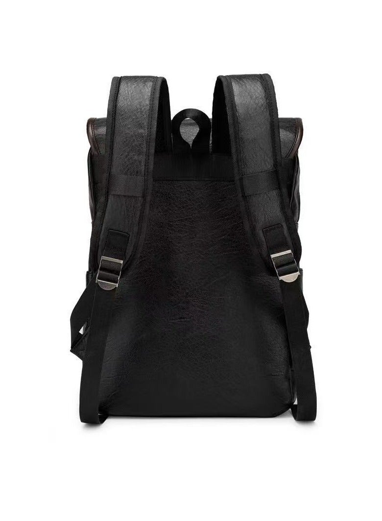 حقيبة ظهر كبيرة السعة مقاومة للماء من الجلد الأصلي، حقيبة كمبيوتر محمول للسفر والعمل تناسب 14 بوصة، أحزمة قابلة للتعديل، لون أسود - Image 3