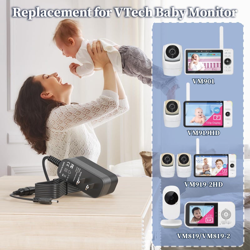 JATERSERN 5V Charger for VTech Baby Monitor Power Cord Compatible with VTech VM901 VM919HD VM919-2HD VM819 VM819-2 PU Video Baby Monitor (Not for Cam) Aadpter 5FT Cable - Image 3
