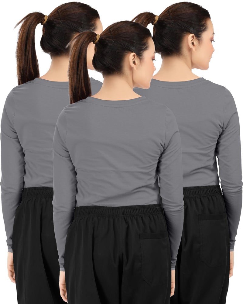 NY Threads 3 Pack Nurse Underscrub Long Sleeve Women Slim fit Under Scrub Shirt, Large, Dark Grey/Dark Grey/Dark Grey - Image 2
