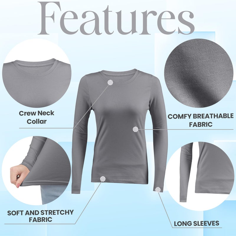 NY Threads 3 Pack Nurse Underscrub Long Sleeve Women Slim fit Under Scrub Shirt, Large, Dark Grey/Dark Grey/Dark Grey - Image 5