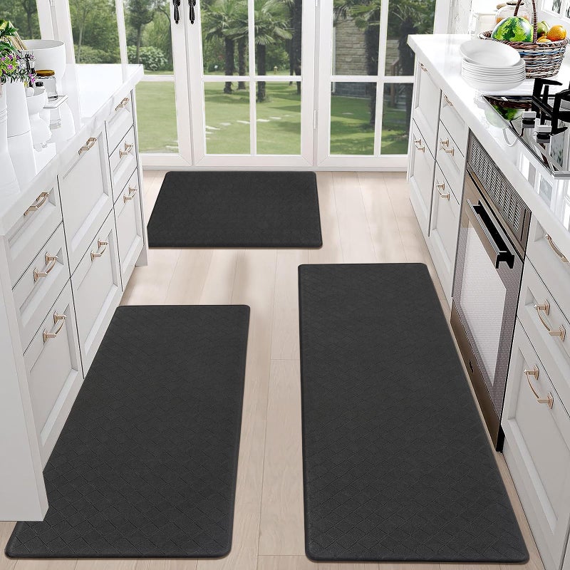 HEBE Anti Fatigue Kitchen Mats for Floor Set of 3 Cushioned Kitchen Rug Sets 3 Piece Non Slip Kitchen Rugs and Mats Waterproof Comfort Standing Mat Runner for Home Office,Sink,Laundry - Image 1